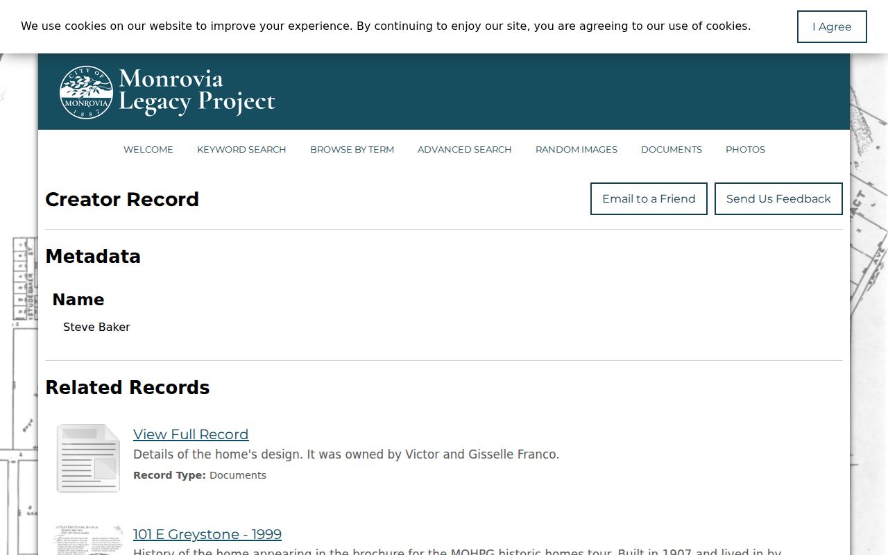 Monrovia previous residents Legacy Project creator records