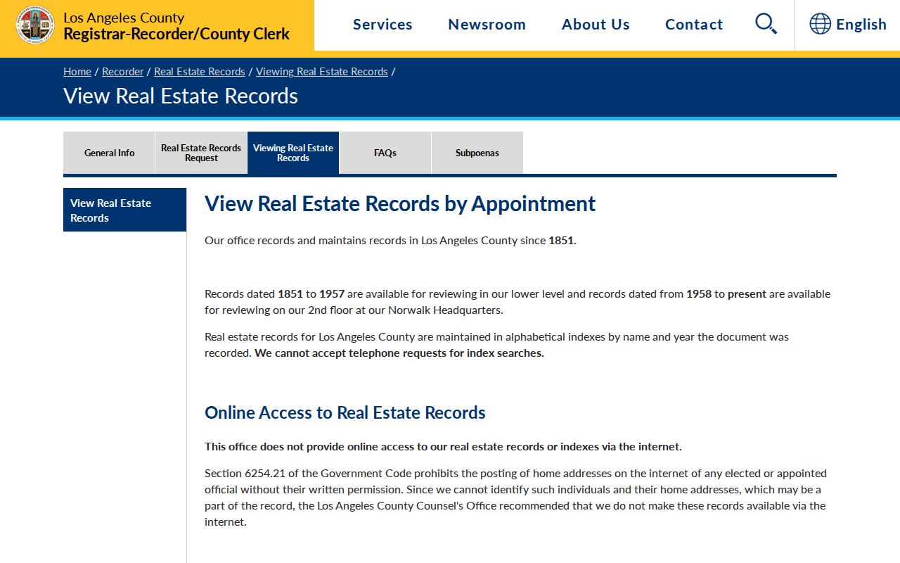 Monrovia previous residents offline deed index instructions